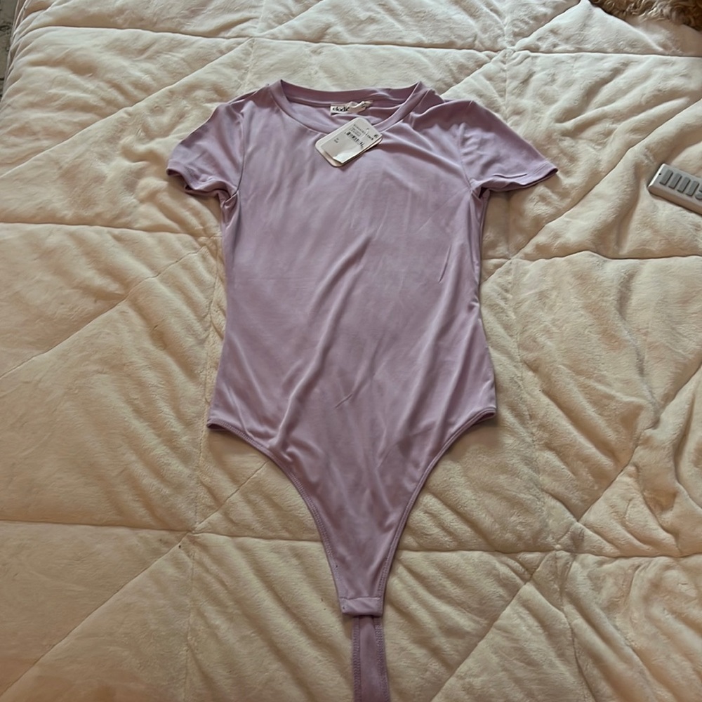 lavender ribbed soft short sleeve body suit